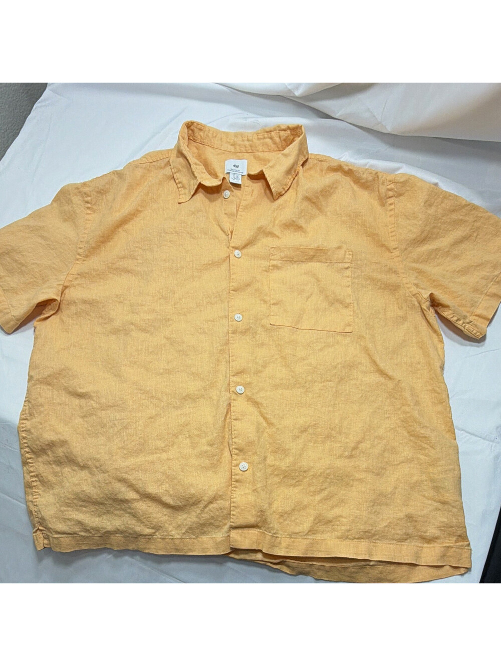 H&M Men’s 2XL Orange Linen Woven Relaxed Fit Short Sleeve Button-Up Shirt